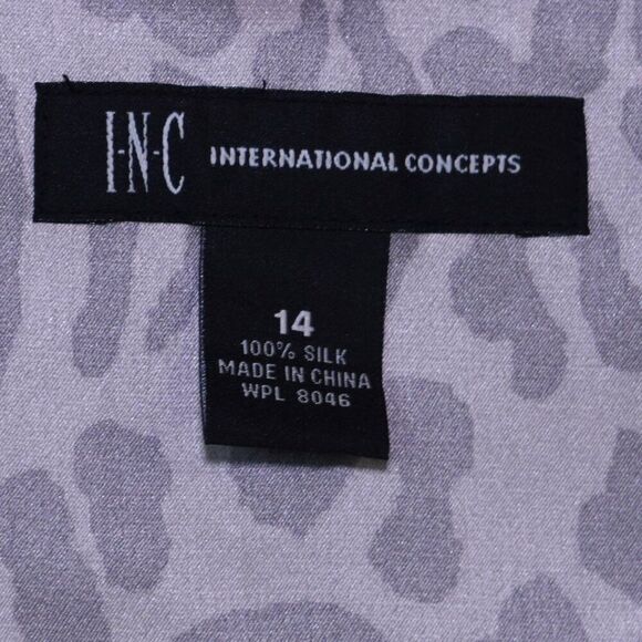 INC Silk Leopard Print Blouse Sz 14 L Gray Silver Button Up Chic Animal Print - Picture 16 of 16